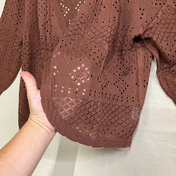 REDHOTYPE Women's XL Coffee 3/4 Sleeve Open Front Crop Shrugs Cardigan Sweater - Picture 10 of 14